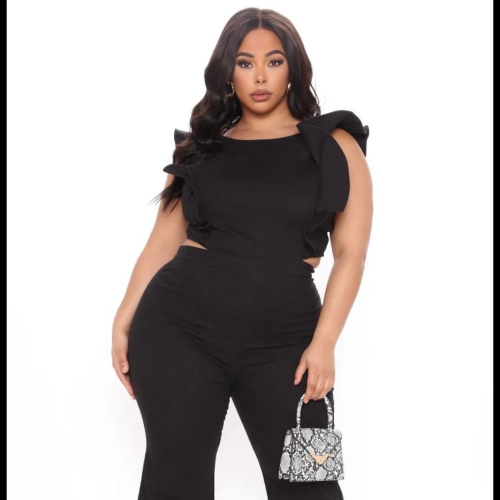 Fashion Nova Janis 2X 16-18 Black denim stretchy jumpsuit NEW WITH TAGS!!